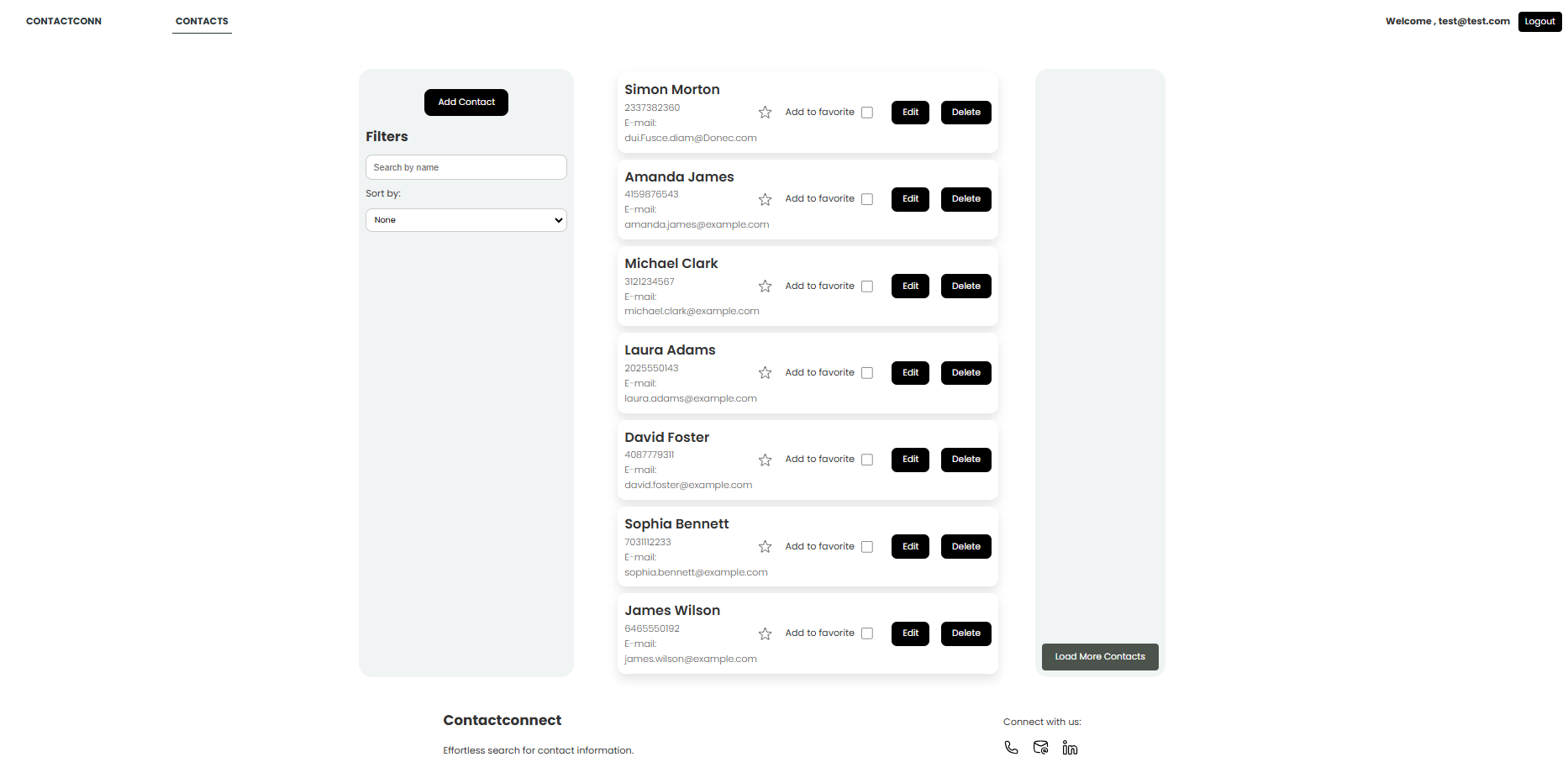 Contacts Page